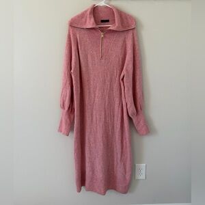 J. Crew Half Zip Sweater Dress Size Large Rose Pink Merino Wool Alpaca Supersoft